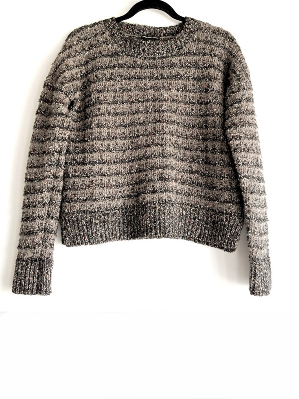 James Perse Wool Blend Nubby Boucle Grey Multi Striped Sweater (Size 1) US Small